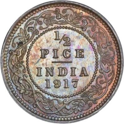 Bronze Half Pice Coin of King George V India 1917.