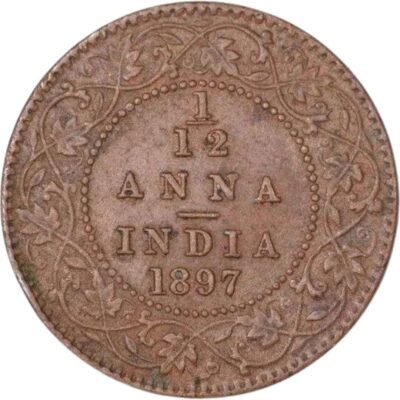 Copper One Twelfth Anna Coin of Victoria Empress of Calcutta India of 1897.