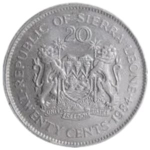 Sierra Leone 20 Cents coin “Value above coat of arms” _ Coin back side