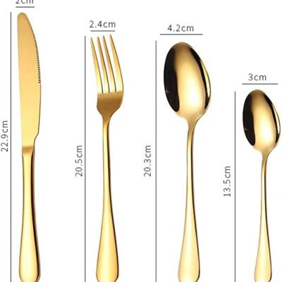 Stainless Steel Gold Flatware Set with Premium Gift Box Mirror Polished Cutlery Set, Serve for 6, Including 6xKnives, 6xForks, 6xSpoons, 6xTeaspoons, 24 pieces Tableware Set