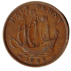 1945 UK Great Britain George VI Bronze Halfpenny Good-Back