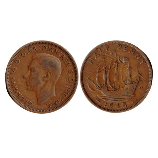 1945 UK Great Britain George VI Bronze Halfpenny Good-Front & Back
