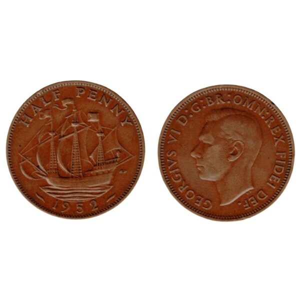 1952UK Half Penny Elizabeth II Halfpenny-Front & Back