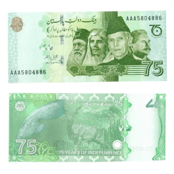 Pakistani 75 Rupees Note AAA Series