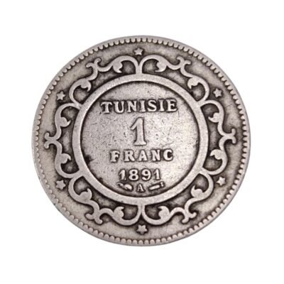 1891 Tunisia 1 Franc coin