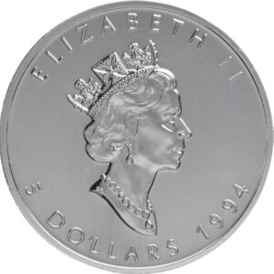 Canada 5 Dollars 1994 Elisabeth II. – Maple Leaf EF 1 oz Fine Silver (Non-circulating coin, Proof Coin)-Front