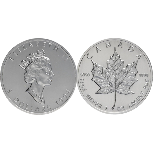 Canada-5-Dollars-1994-Elisabeth-II.-–-Maple-Leaf-EF-1-oz-Fine-Silver-Non-circulating-coin-Proof-Coin-Front-Back