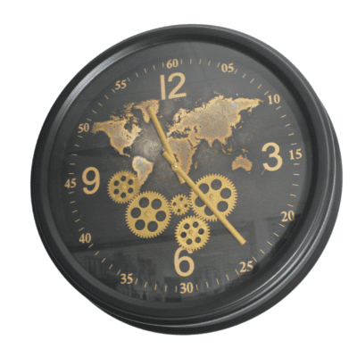 Round World Map Wall Clock Moving Gear