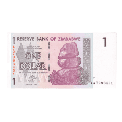 1 Dollar Zimbabwe 2007 UNC Condition