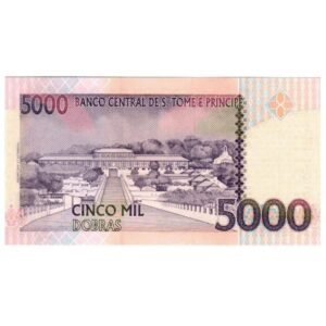 5000 Dobras banknote. Bank of Sao Tome and Principe 2013 UNC Condition Back Side-min