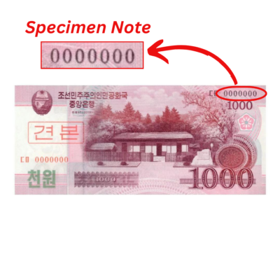 1000 Won North Korea 2008 Specimen Notes UNC Condition