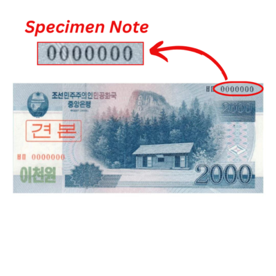 2000 Won North Korea 2008 Specimen Note UNC Condition