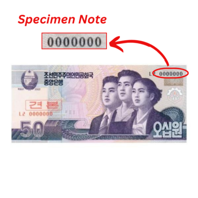 50 Won North Korea 2002 Specimen Note UNC Condition