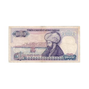 1000 Lira Turkey 1986 UNC Condition back