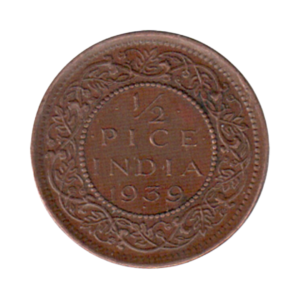 India British Half Pice 1939 back