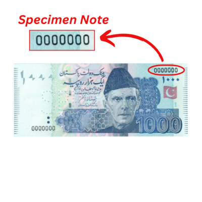 1000 Rupees Pakistan 2006 Specimen Note (UNC Condition)