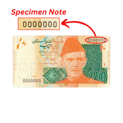 20 Rupees Pakistan 2007 Specimen Note (UNC Condition)