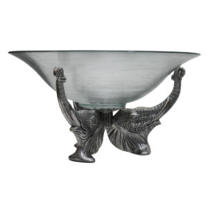 Arthur Court Polished Aluminum Elephant Bowl Stand with Clear Glass Bowl 1993 3