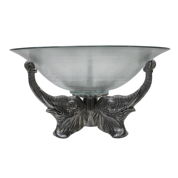 Arthur Court Polished Aluminum Elephant Bowl Stand with Clear Glass Bowl 1993