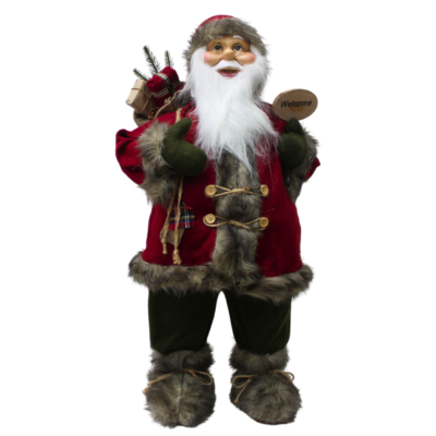 Standing Santa Christmas Figure Carrying Presents & A Welcome Sign (Used)