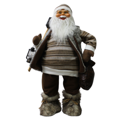 Standing Santa Christmas Figure Carrying Presents, Axe and a Lamp
