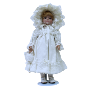 Vintage Porcelain Christening White Baby Doll with Stand 1