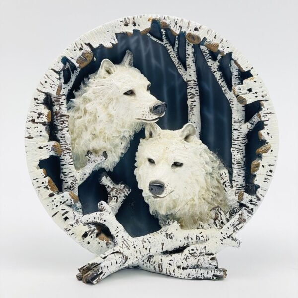 Classic Wildlife Collection White Wolves 3D Plate Pair Birch Tree Accents