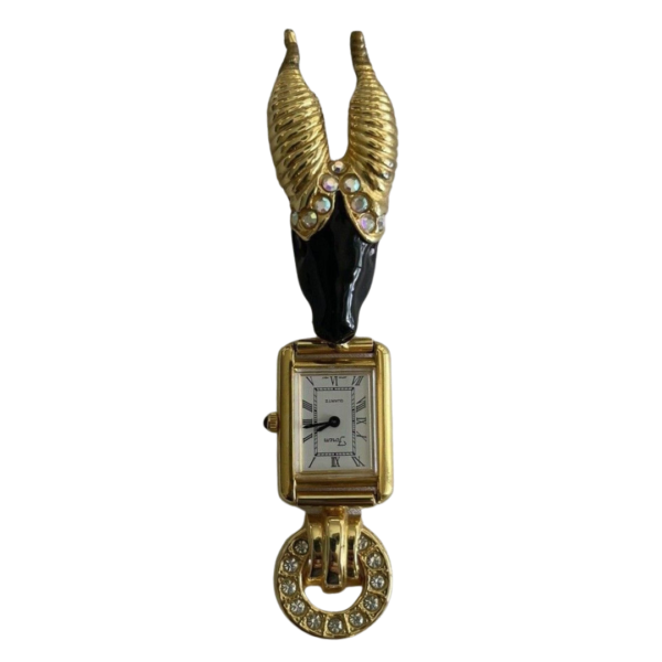 Forem Ornate Gold Tone Watch Brooch Quartz Hong Kong Vintage Needs Battery cover