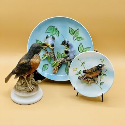 Vintage 3D Birds Hand-Painted Plates NAPCO Robin LEFTON Japan Set Of 3