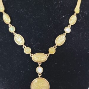 Vintage Costume Citrine Yellow Drop Pendulum Necklace w Herringbone Chain 1