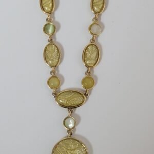 Vintage Costume Citrine Yellow Drop Pendulum Necklace w Herringbone Chain