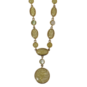 Vintage Costume Citrine Yellow Drop Pendulum Necklace w Herringbone Chain cover 2