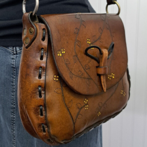 Vintage Handmade Tooled Floral Brown Leather Shoulder Bag Handcrafted Boho Purse 1