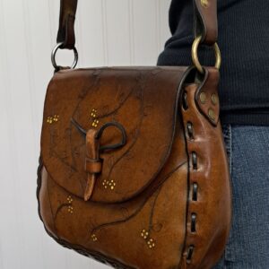 Vintage Handmade Tooled Floral Brown Leather Shoulder Bag Handcrafted Boho Purse 2