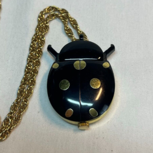 Vintage TEENTIME 17 Jewel Swiss Gold Tone Mechanical Ladybug Pendant Watch WORKS 1