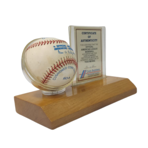 YOGI BERRA Signed Rawlings Baseball-Certified Autograph on Wooded Stand – Faded New 2