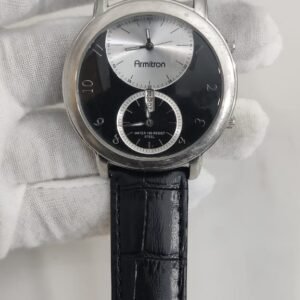 Armitron Stainless Steel Back Black Leather Stripe Unisex Wristwatch 2