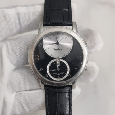 Armitron Stainless Steel Back Black Leather Stripe Unisex Wristwatch
