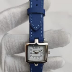 Coldwater Creek Stainless Steel Back Blue Leather Stripes Ladies Wristwatch 1