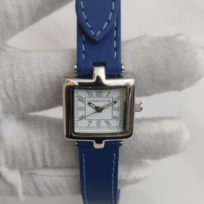 Coldwater Creek Stainless Steel Back Blue Leather Stripes Ladies Wristwatch