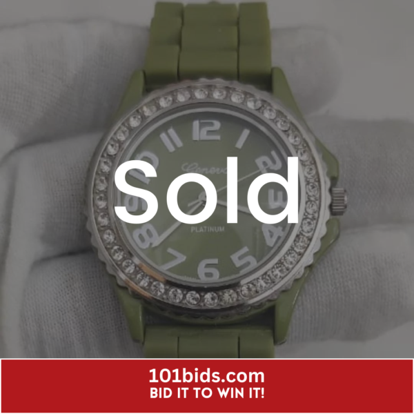 Geneva-Platinum-NO6886-Stainless-Steel-Back-Green-Color-Stripes-Wristwatch sold