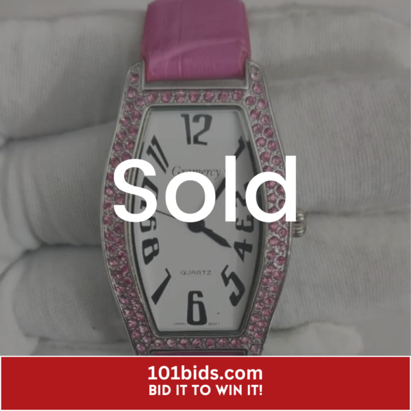 Gramercy-11848F-Stainless-Steel-Back-Pink-Leather-Stipes-Ladies-Wristwatch sold