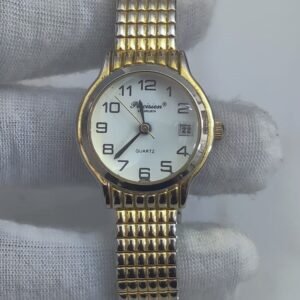 Gruen Precision Calendar Ladies Quartz Watch Gold Tone Stretch Ban 3