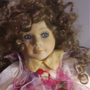 Porcelain Standing Doll With Curly Brown Hair 2