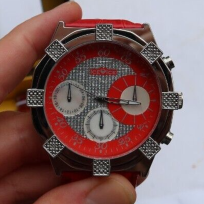RARE Ice Ice Time Genuine Diamond Watch Men’s Wristwatch Elements With an Extra Stripe & Original Box