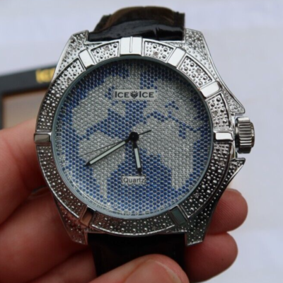 RARE Ice Ice Time Genuine Diamond Watch Men’s Wristwatch Force With an Extra Stripe & Original Box NR