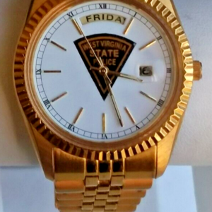 RARE Men's Gold Tone Day Date Official West Virginia State Police Estate Watch 1