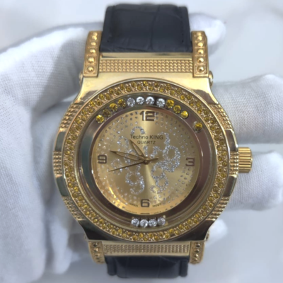 RARE Vintage Techno King BLING Men’s Gold Tone Watch Wristwatch ICE 4709G