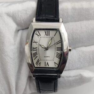 SKC Stainless Steel Back Black Leather Stripes Ladies Wristwatch 1