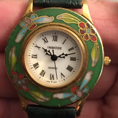 Vintage Cloissonne Butterfly & Flower Ladies Wristwatch/Pre-loved/GC/7.75in